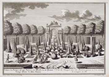 A Parterre with Orange Trees in the Garden of the Lichtenstein Palace, Vienna, Engraved by Franz Michael Regenfus